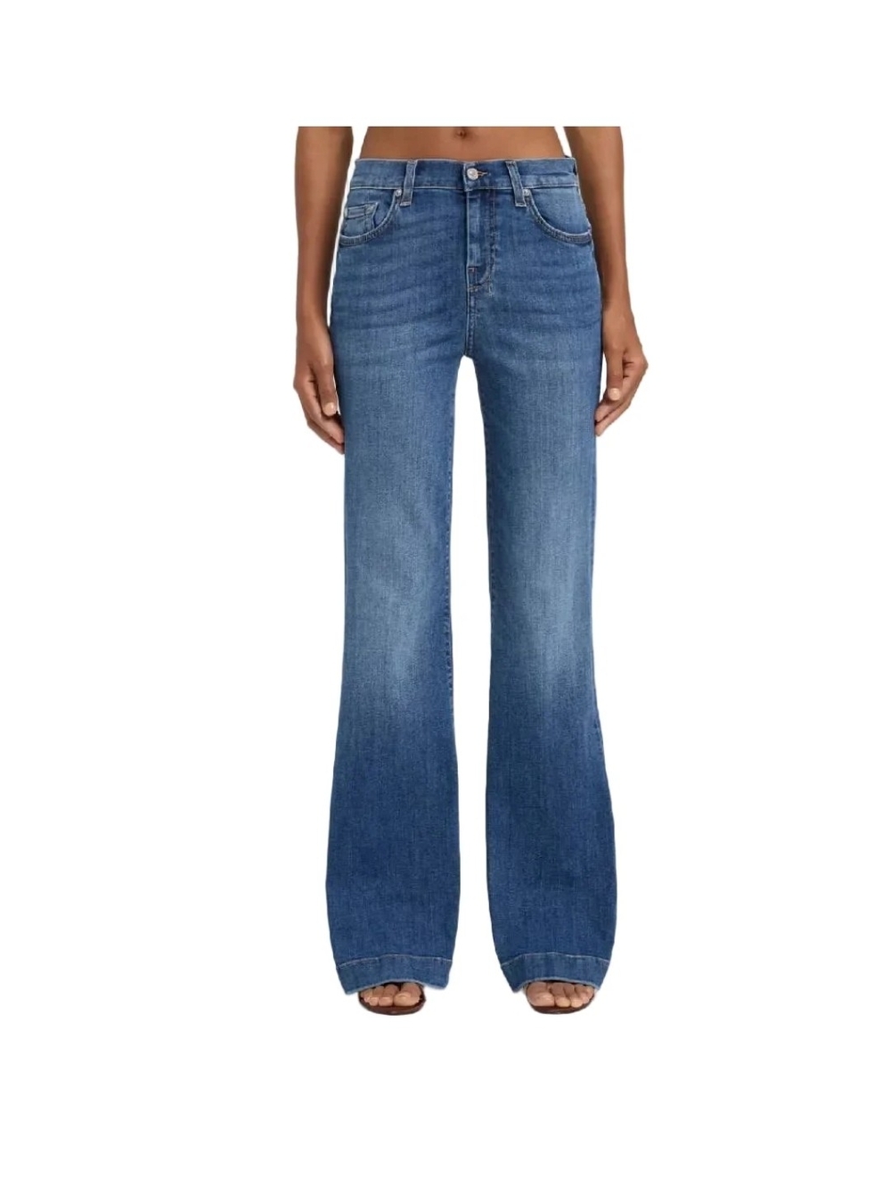 7 For All Mankind Dojo Tailorless Flare Jeans In Marsh Wash Womens Sz 30